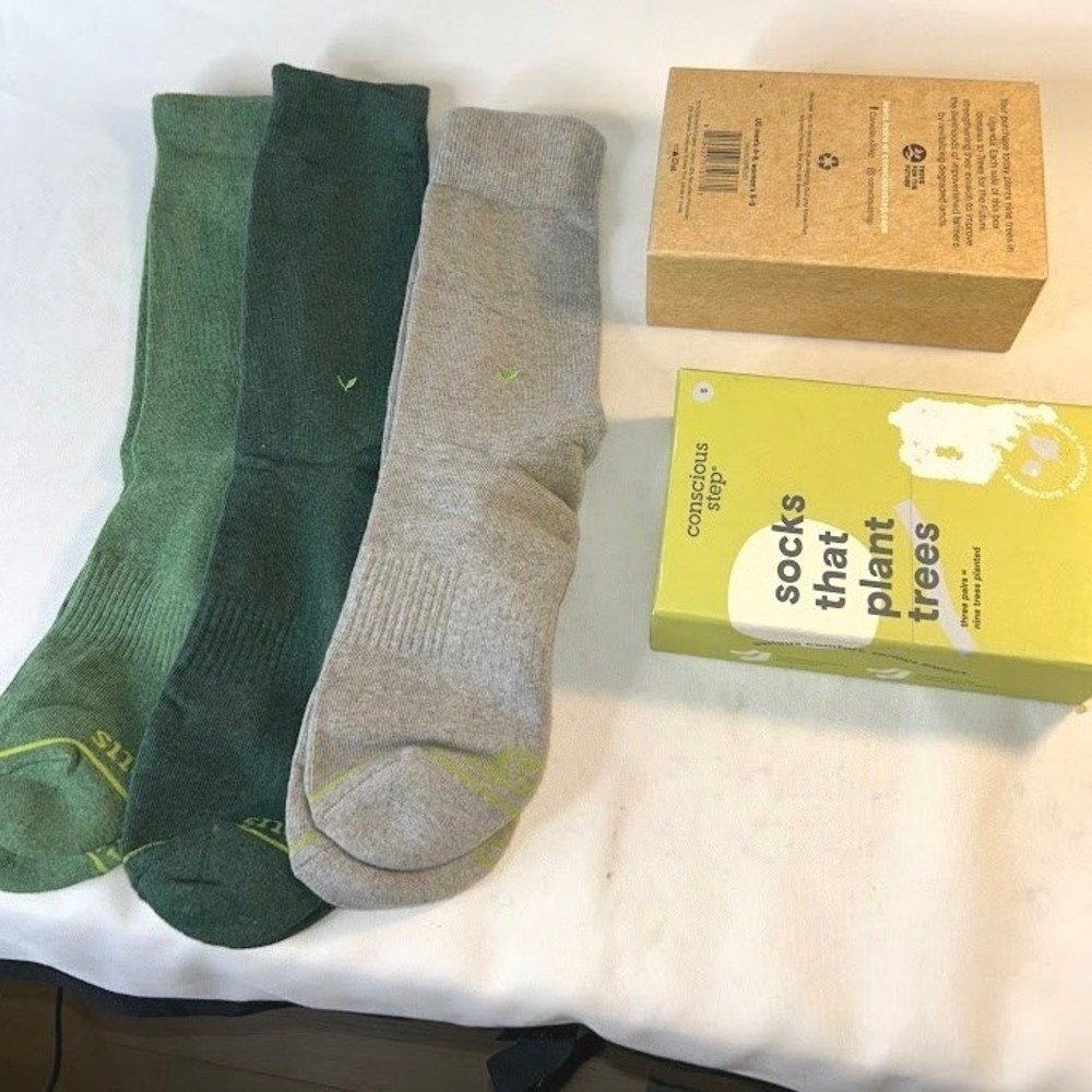 Conscious Step Womens Crew Socks 3 Pack Green Grey Organic Cotton Size S 5-9